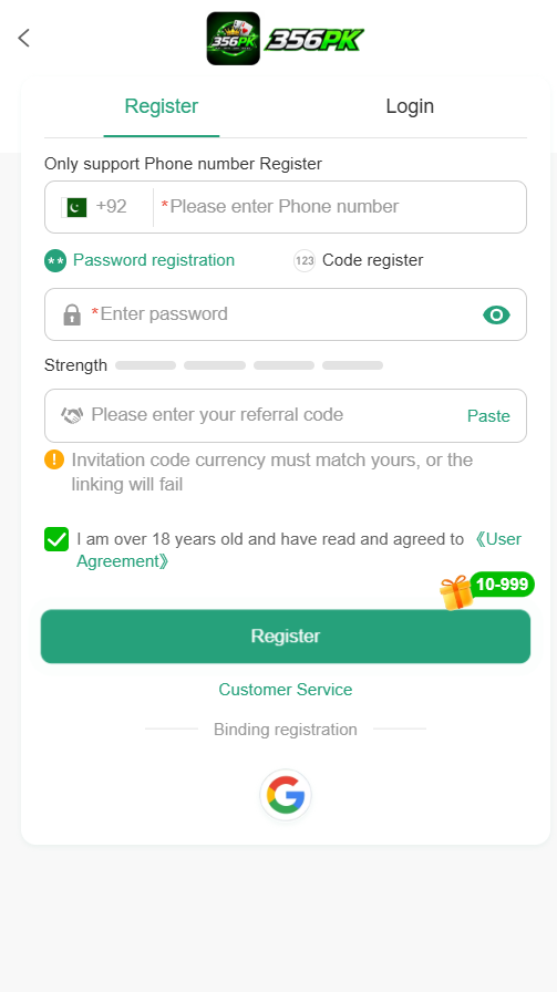356 game registration page