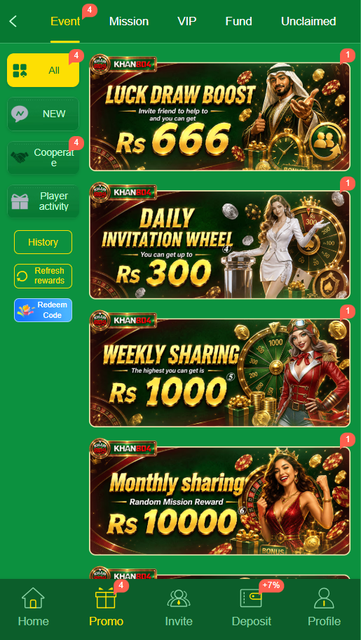 Khan804 game promotion and bonuses image